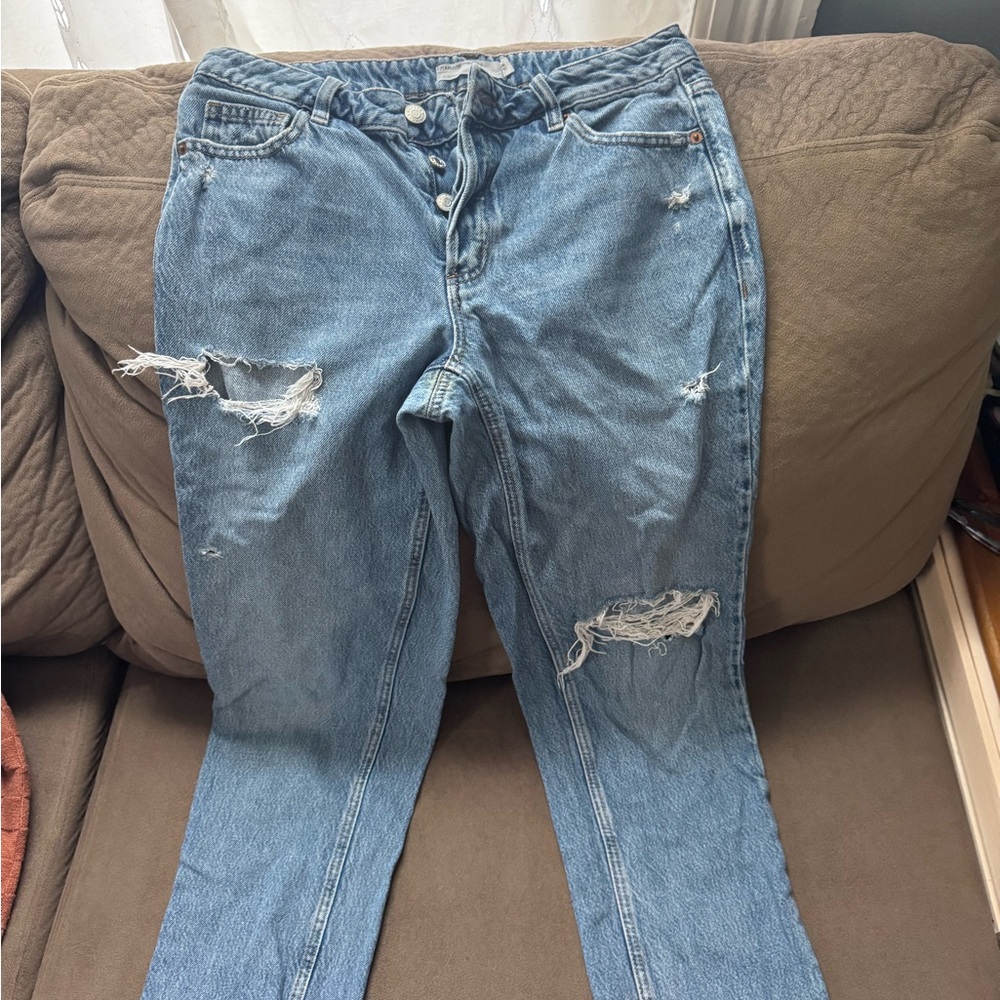 Garage Light Blue Distressed Straight Leg Jeans